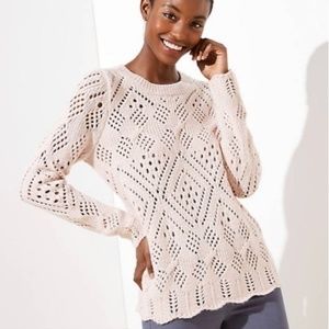 LOFT lacy knit beige blush wool blend pullover sweater